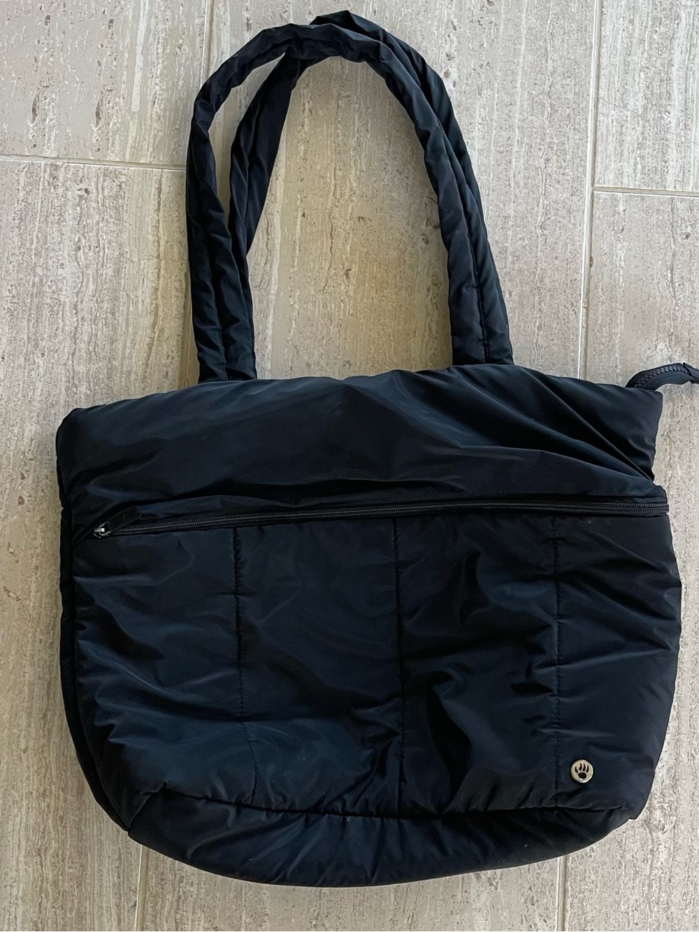 BearPaw Black Quilted Tote with Front Zip Pocket